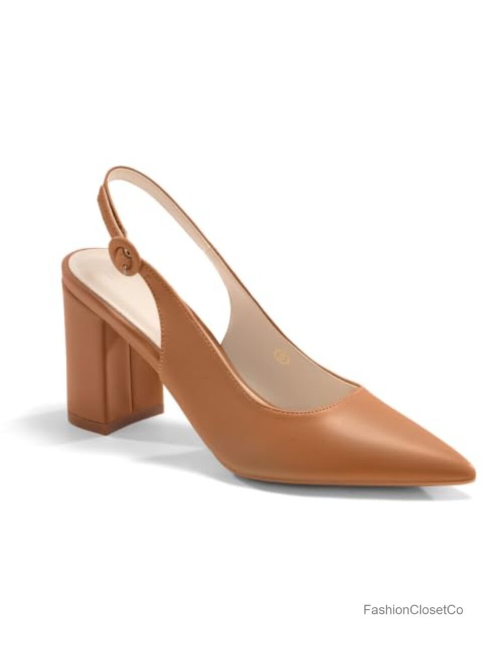 Women's Pointed Toe Block Heel Slingback Pumps Faux Leather Chunky Heel Dress